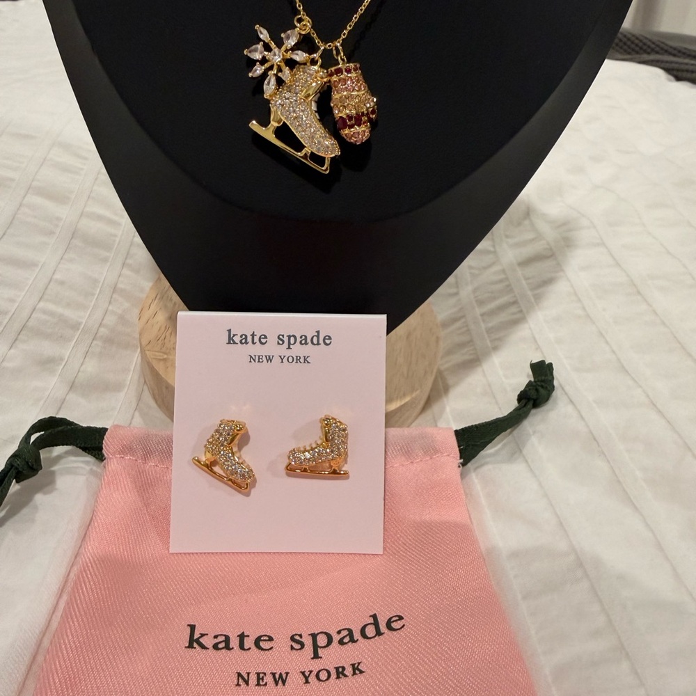 Kate Spade Gold and Red Ice Skate Jewelry Set